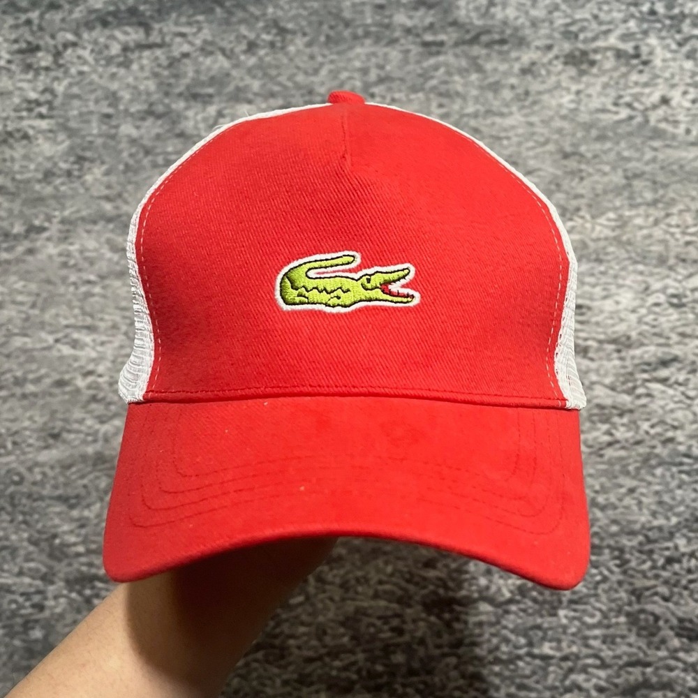 Lacoste Trucker Hat Embroidered Crocodile Red White Mesh Back Adjustable‎ Preppy
